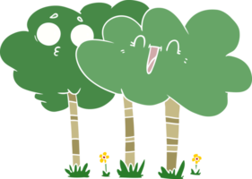 flat color style cartoon trees with faces png