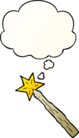 cartoon magic wand with thought bubble in smooth gradient style png