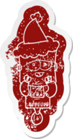 knäppa tecknad serie bedrövad klistermärke av en robot bär santa hatt png