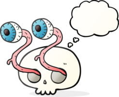 gross  hand drawn thought bubble cartoon skull with eyeballs png