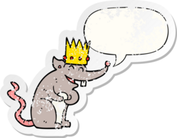 cartoon rat king laughing with speech bubble distressed distressed old sticker png