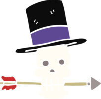 cartoon doodle skull with top hat and arrow png