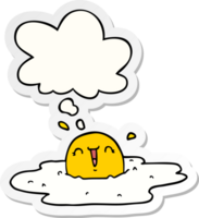cartoon fried egg with thought bubble as a printed sticker png