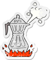 distressed sticker of a cartoon steaming espresso pot png