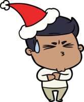 main tiré ligne dessin de une frustré homme portant Père Noël chapeau png