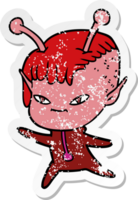 distressed sticker of a cute cartoon alien girl png