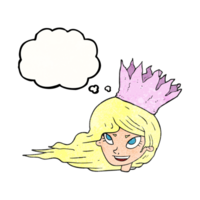 hand drawn thought bubble textured cartoon woman with blowing hair png