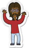 sticker of a cartoon hippie man waving arms png