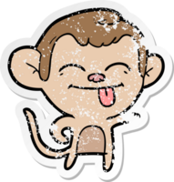 distressed sticker of a funny cartoon monkey pointing png