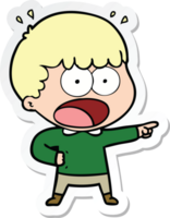 sticker of a cartoon shocked man pointing png