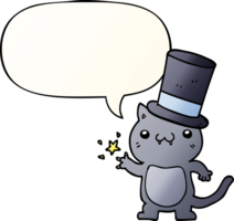 cartoon cat wearing top hat with speech bubble in smooth gradient style png