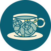 image emblématique de style tatouage d'une tasse et de fleurs png