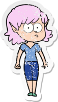 distressed sticker of a cartoon elf girl staring png
