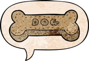 dessin animé chien biscuit avec discours bulle dans rétro texture style png