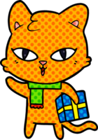 cartoon cat with a present png