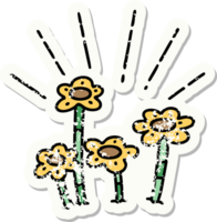 worn old sticker of a tattoo style flowers growing png