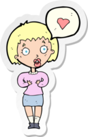 sticker of a cartoon surprised woman in love png