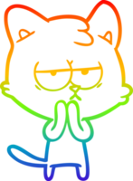 rainbow gradient line drawing of a bored cartoon cat png