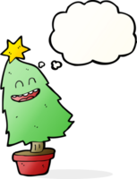 desenho animado dançando a árvore de natal com balão de pensamento png