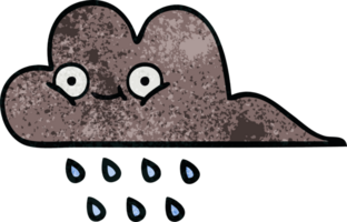 retro Grunge Textur Karikatur von ein Sturm Regen Wolke png