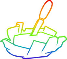 rainbow gradient line drawing of a traditional pat of butter with knife png