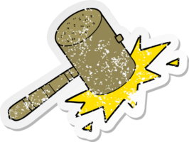 distressed sticker of a cartoon banging gavel png