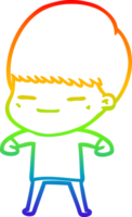 rainbow gradient line drawing of a cartoon smug boy png