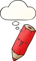 happy cartoon pencil with thought bubble in smooth gradient style png