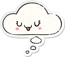 cute happy cartoon face with thought bubble as a distressed worn sticker png