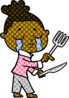 cartoon crying hungry woman pointing png