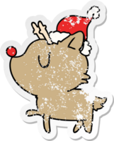 hand drawn christmas distressed sticker cartoon of kawaii deer png