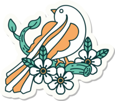 sticker of tattoo in traditional style of a bird on a branch png