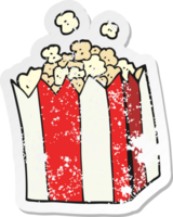 retro verontrust sticker van een tekenfilm popcorn png