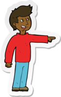 sticker of a cartoon happy man pointing and laughing png