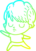 cold gradient line drawing of a cartoon woman png