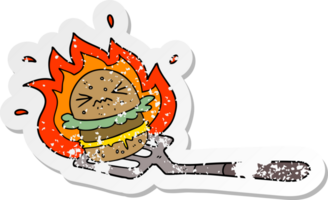 distressed sticker of a cartoon burger on spatula png