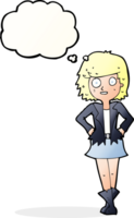 Cartoon-Mädchen in Jacke mit Gedankenblase png