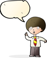 cartoon school boy answering question with speech bubble png