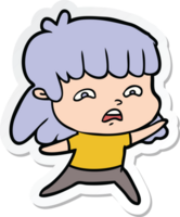 sticker of a cartoon worried woman png