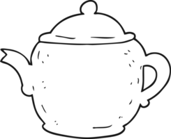 hand drawn black and white cartoon teapot png