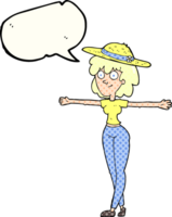 hand drawn comic book speech bubble cartoon woman spreading arms png