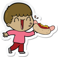 sticker van een lachend tekenfilm Mens aan het eten heet hond png