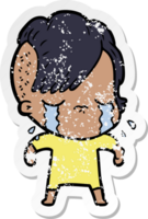 distressed sticker of a cartoon crying girl png