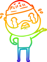 rainbow gradient line drawing of a cartoon bearded man crying png
