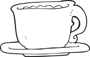 hand drawn black and white cartoon cup of coffee png