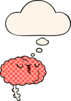 happy cartoon brain with thought bubble in comic book style png