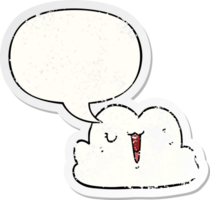 schattig tekenfilm wolk met toespraak bubbel verontrust verontrust oud sticker png