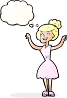 cartoon woman with raised arms with thought bubble png