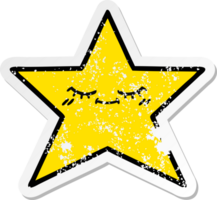 distressed sticker of a cute cartoon gold star png