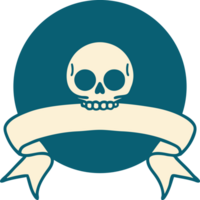 tattoo style icon with banner of a skull png